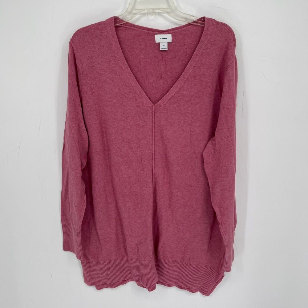 Old Navy Women's Pink V-Neck Front Seam Long Sleeve Pullover Sweater Size XXL